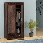 Amer Solid Sheesham Wood Double Door Wardrobe With Two Drawers (Walnut Finish)